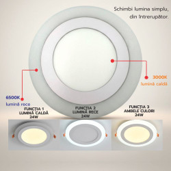 Spot LED Rotund Doua Culori  24+12W 3000k si 6500k  Trei Functii