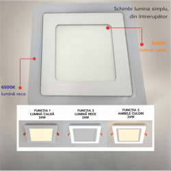 Spot LED Patrat Doua Culori  3+3W 3000k-6500k  Trei Functii