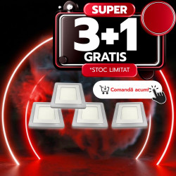 Spot LED Patrat Doua Culori, 24+12W, 3000K-6500K, Trei Functii, 3+1GRATIS