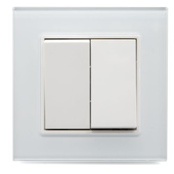 Intrerupator Dublu Alb cu Rama din Sticla