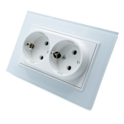 Priza Dubla Alb cu Rama din Sticla