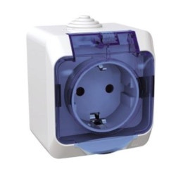 Priza Simpla Aplicata IP44 cu capac albastru Cedar Schneider - WDE000543