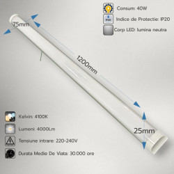 Corp Led Fida aluminiu, 40W=80W, 4100K, lumina neutra