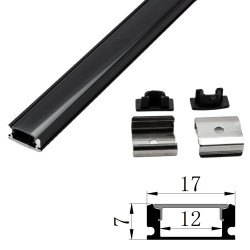Profil Aluminiu Negru 1m Plat 17x7mm